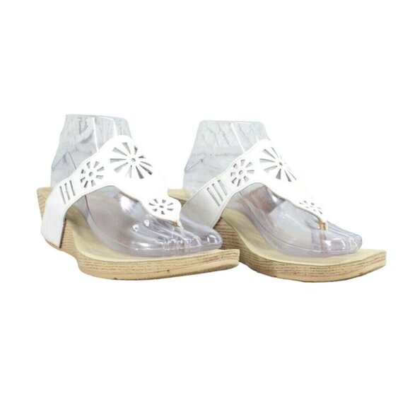 Clark's White Leather Cutout Thong Slip On Cork Wedge Sandals Size 9.5 M - Picture 4 of 9